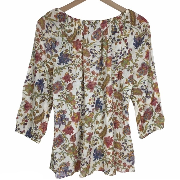 CHAPS Blouse Top Floral Peasant Elastic Scoop Neck Sheer Lightweight Size Small - Picture 4 of 10